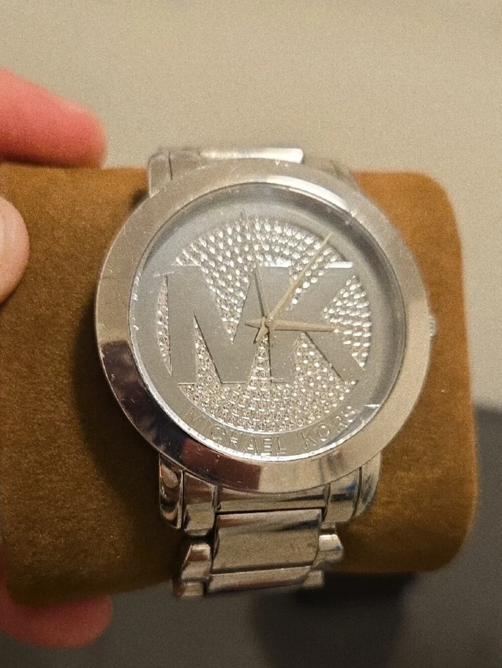 Michael Kors Silver Crystal MK Logo Bracelet Watch